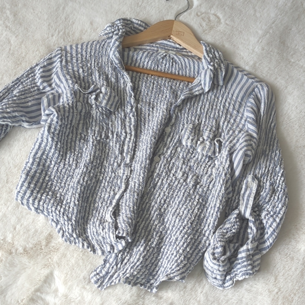 🌿MAX STUDIO STRIPED CRINKLE CROP BLOUSE🌿